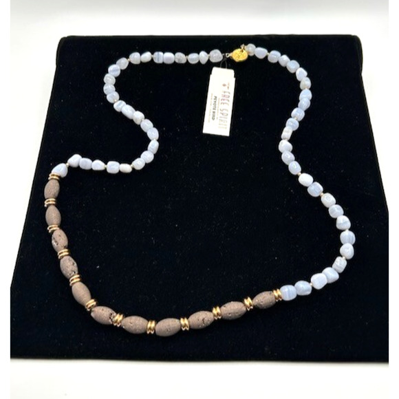 NWT Peyote Bird Beaded Blue Wood Necklace Genuine Stone Sterling Silver 24" - Picture 1 of 8